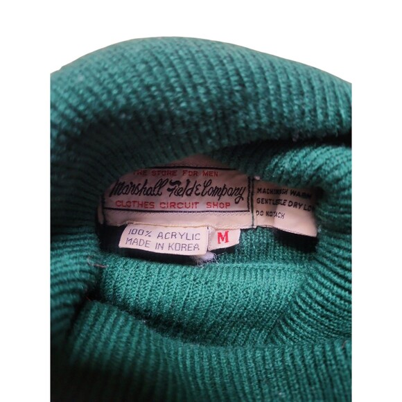 Vintage Marshall Fields Turtleneck Mens M Forest Green 70s Slim Minimalist Prep - Picture 3 of 6